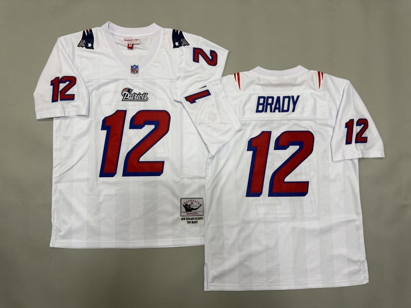 Men 2025 New England Patriots #12 Brady white Throwback Limited NFL Jersey style 002